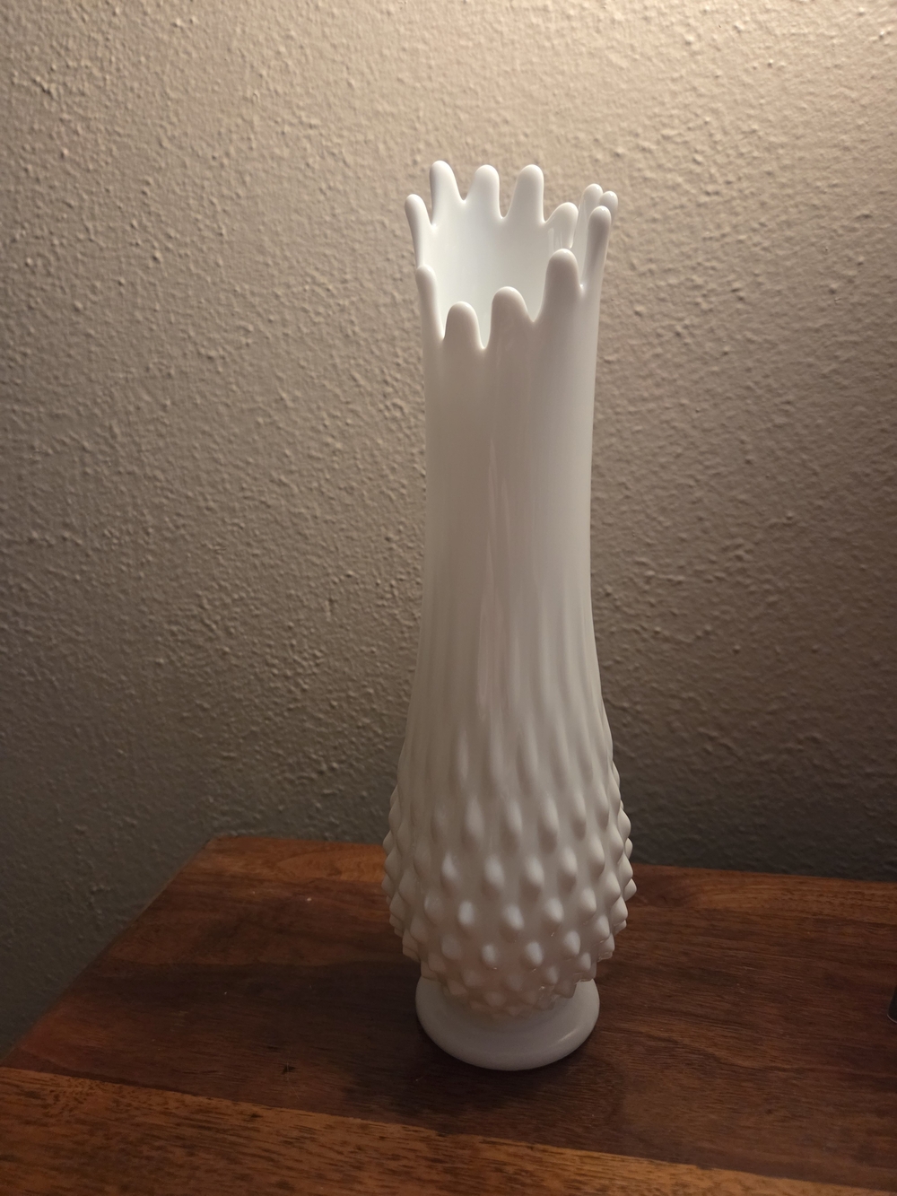 White Decorative Hobnail Milk Glass Swung Vase MCM Vintage 11"